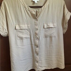 J. Jill Beige and White Striped Shirt